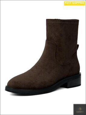 Women's Faux Suede Ankle Boots Round Toe Chunky Heel Side Zip